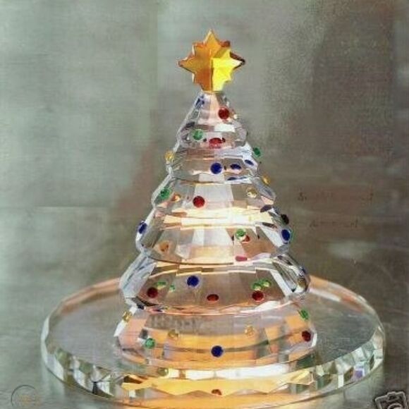 🩵NIB PartyLite Crystal Christmas Tree Tealight Candle Holder & Red Velvet Bag